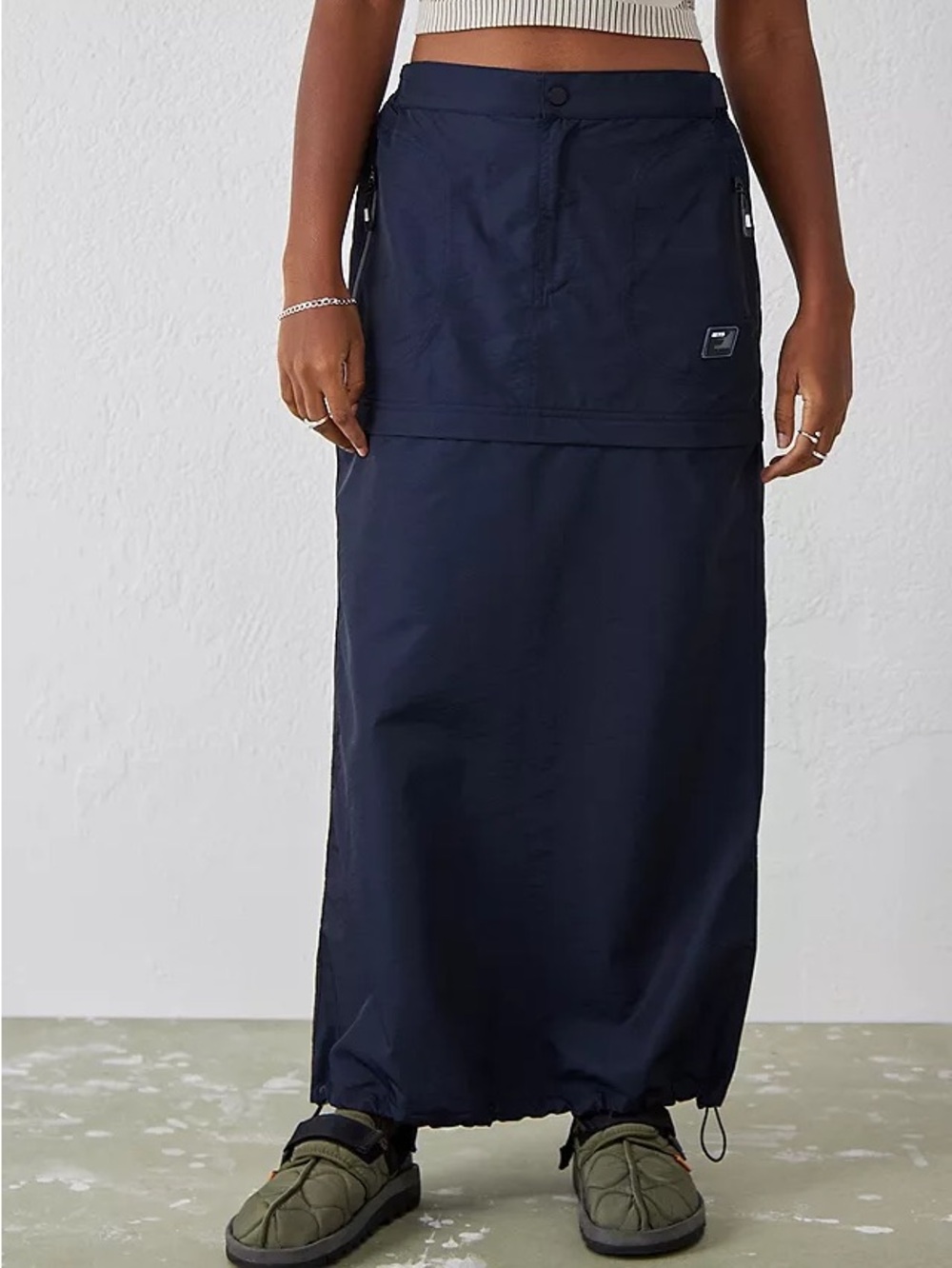 Iets Frans Navy Tech Cargo Drawstring Hem Zip-Off Mini - Maxi Skirt